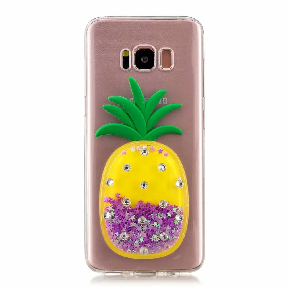3D Pineapple DIY Diamond Bling Liquid Clear Soft Case Cover For Samsung Galaxy S7 Edge S8 Dynamic Quicksand Capa Plus |
