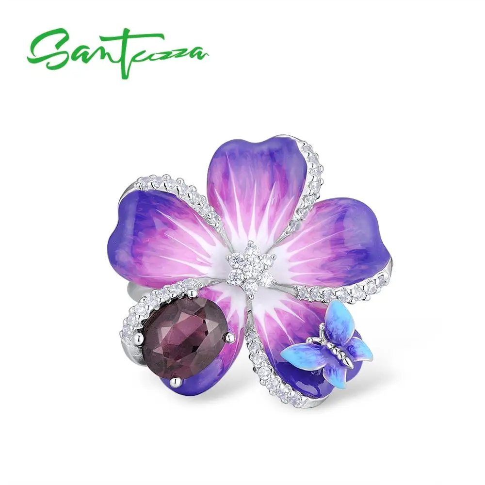 Женское серебряное кольцо SANTUZZA из серебра 925 пробы с фиолетовыми цветами и