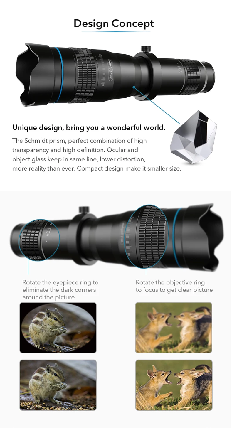 APEXEL 36X телефон камера телефото зум объектив HD монокуляр телескоп объектив SelfieTripod с дистанционным затвором для всех смартфонов