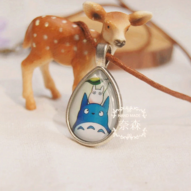 My Neighbour Totoro Logo Pendant Necklace Japanese Animated Jewelry Cartoon Anime Tear Drop Gifts For Girl Necklaces | Украшения и
