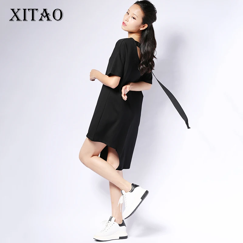 [XITAO] Корея 2017 новая летняя мода женский однотонный пуловер до колена с коротким