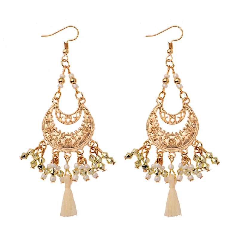 HXE188-2 Винтажные богемные красочные бусины серьги jhumka для женщин этнические резные капли воды металла кисточкой индийские серьги Корея Oorbellen - Окраска металла: HXE188-2