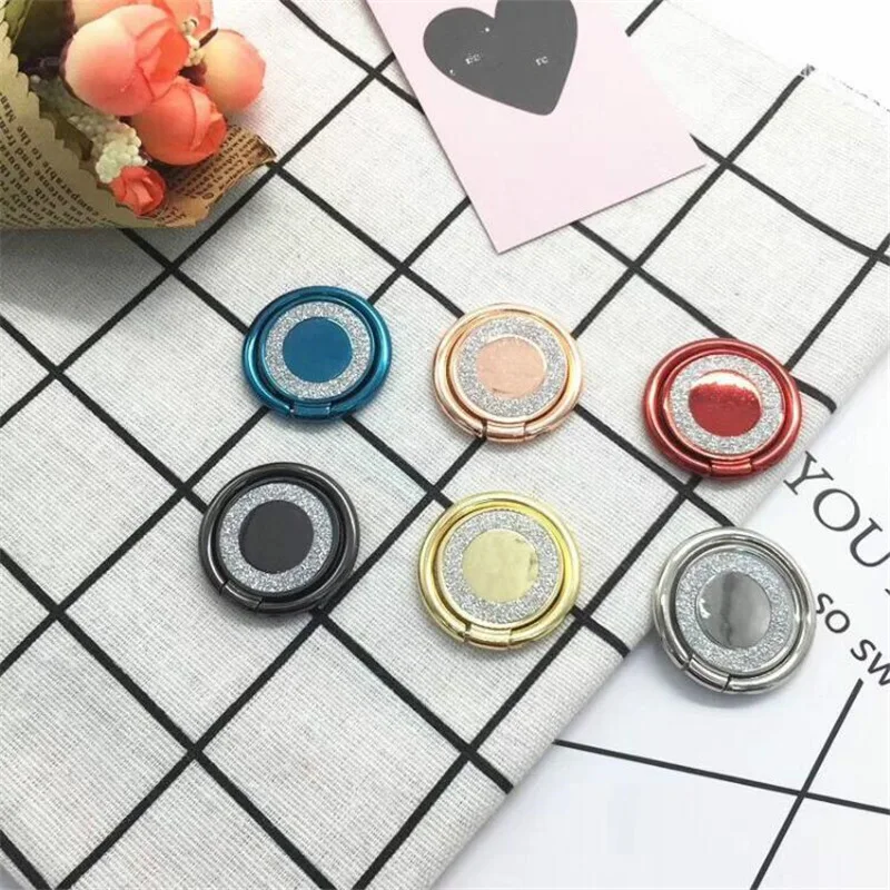IMIDO Round Metal Phone Holder For iPhone Samsung Universal Glitter 360 Degree Plating Magnetic Finger Ring |
