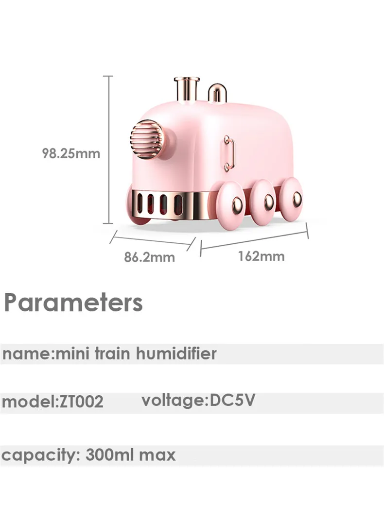 July New 300 мл мини увлажнитель поездов симпатичный usb диффузор розовый зеленый цвета настольный мини распылитель
