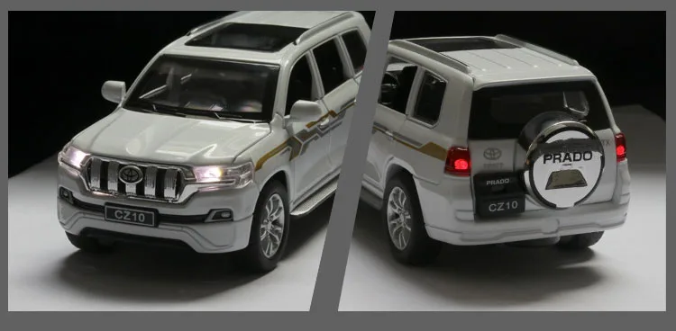 New Model 1/32 PRADO Simulated Off-road Vehicle Model 6 Open Doors, Sound and Light Echo Function Toy Car kids Collection