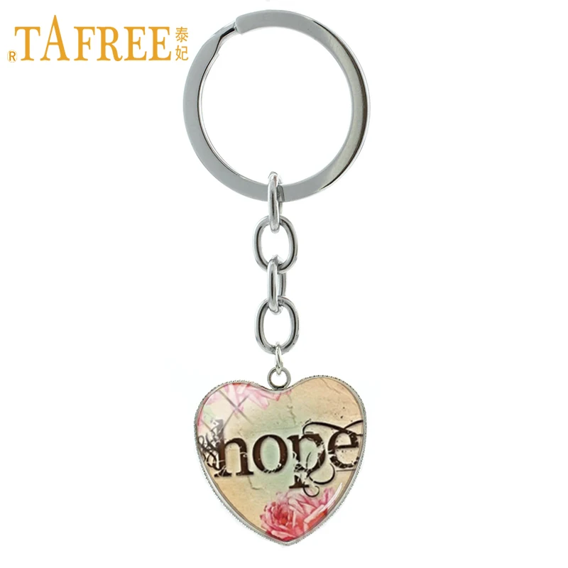 TAFREE Believe Hope heart pendant keychain Religious Christian Spiritual Inspirational Word key chain ring Quotes Jewelry HP134 | Украшения