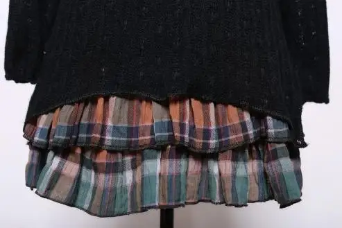 Платье плиссировка винтажный осень женщины вязание свободного покроя шотландка