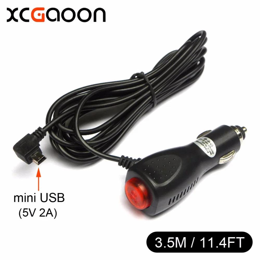 

XCGaoon mini USB Curved Left Car Charger Adapter for Car DVR Camera/GPS/Pad, input DC 12V - 24V Output 5V 2A Length 3.5m 11.4ft