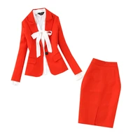 set womens spring and summer new fashionolprofessional commuter one button red small suit jacketbag hip split skirt shirt suit