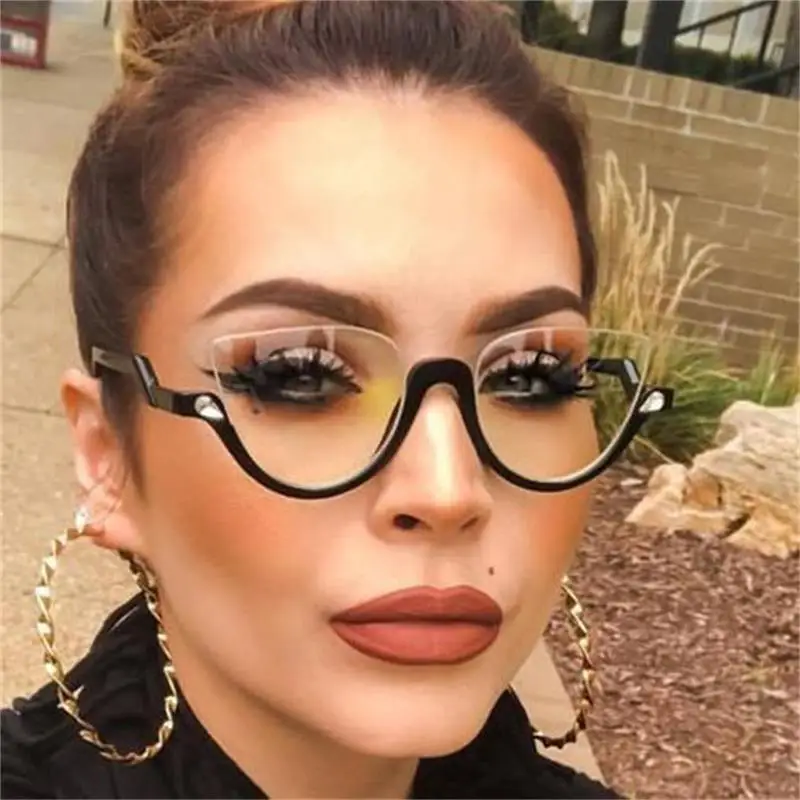 Vintage Half Frame Cat Eye Sunglasses Clear Lens Rhinestone Decoration Classic Sun Glasses Luxury Brand Designer Sexy Shades outdoor full frame flat lens sun shades sunglasses