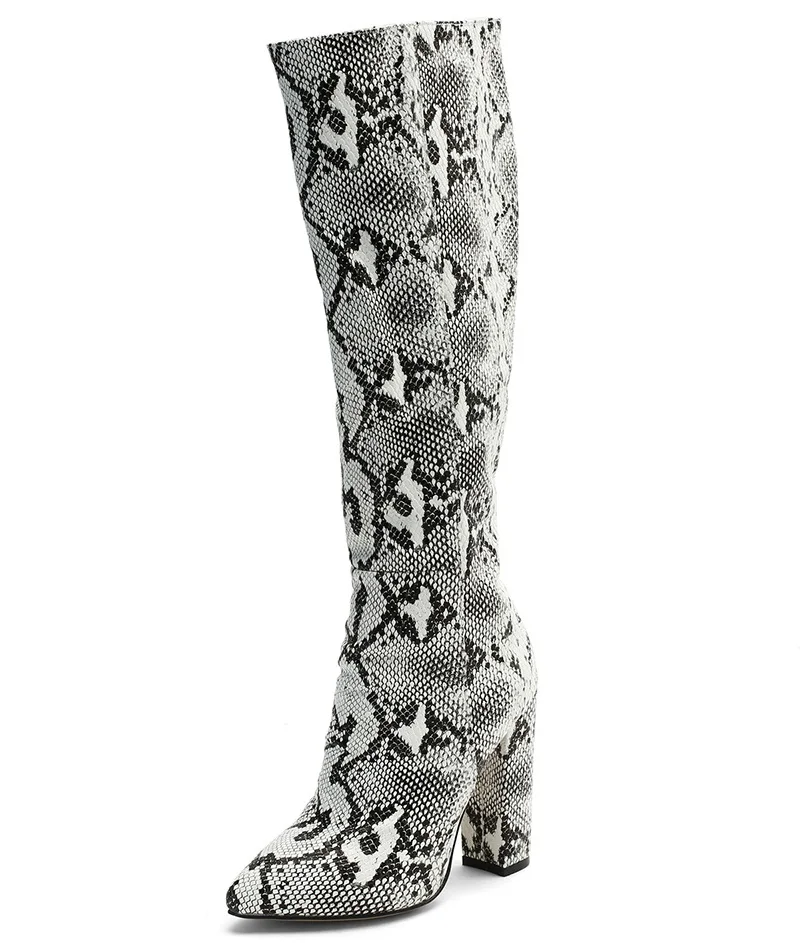 OI0568 Snake Print Оригинальные стильные сапоги до колена из змеиной кожи; женская обувь на высоком каблуке; Botas Mujer; зимняя элегантная женская обувь; большие размеры - Цвет: OI0568 Snake Print