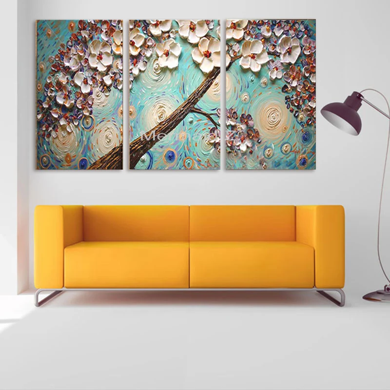 Ручная роспись стены Искусство синие цветы пахира палитра нож текстурированная