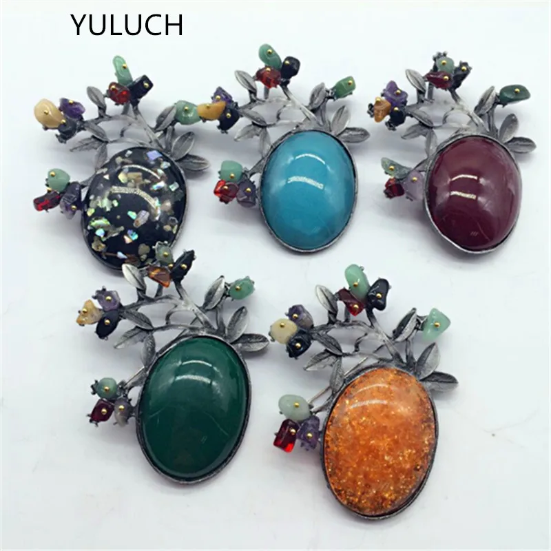 Модный бренд новинка ювелирная брошь с глазурью Lucky Grass leaf gem винтажный камень в