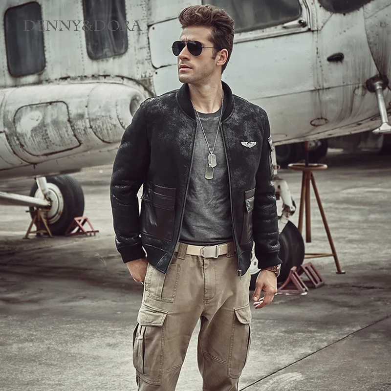 Мужская дубленка Denny &amp Dora импортная шерстяная летная куртка Aviator B3 черная