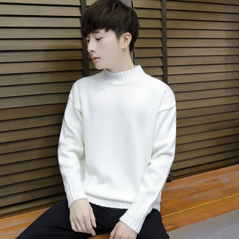 

Autumn winter long sleeves and a half high collar pure color pullovers tide teenagers Korean style slim fit men 's sweaters XXXL
