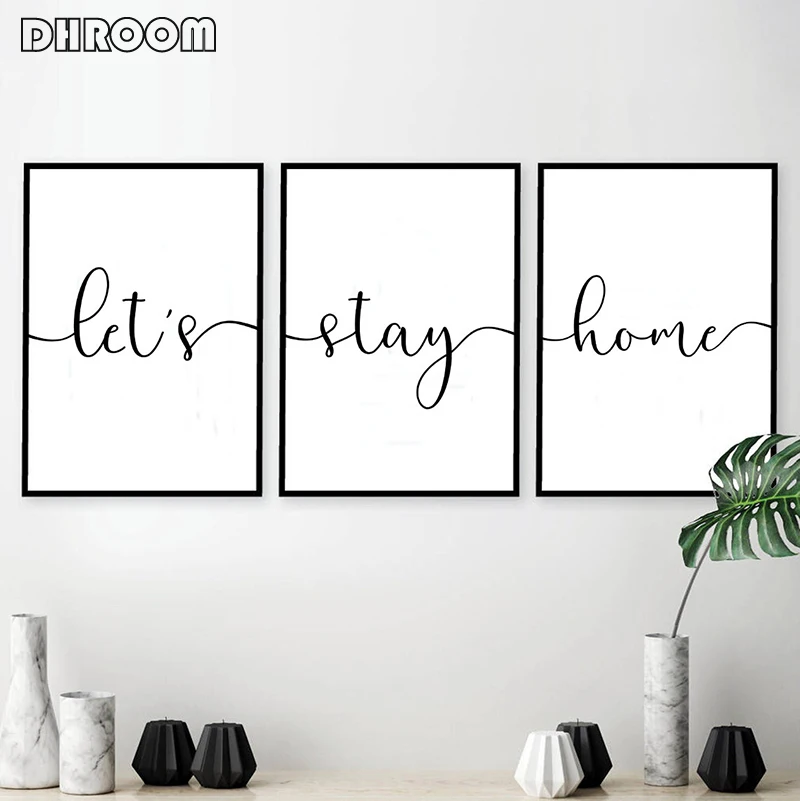 Минималистичные настенные художественные принты Let's Stay Home Холст плакат семья с принтом с цитатой живопись скандинавские украшения картина для гостиной