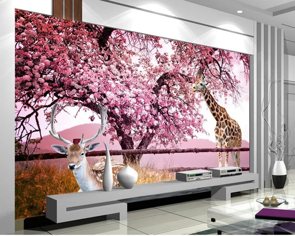 Пользовательские фото обои 3D стереоскопические вишневые цветы олень ТВ фон