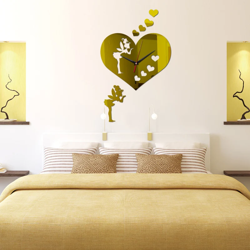new arrival heart girl clocks diy Acrylic watch 3d home decor wall stickers living room Quartz clock mirror | Дом и сад