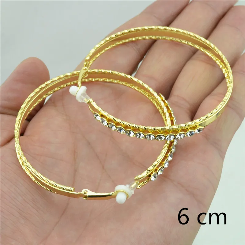 gold clip 6cm Клипсы на ухо кольцо без пирсинга горный хрусталь серьги для женщин модные женские большие золотые серебряные круглые ювелирные изделия Молодежные студентов - Окраска металла: gold clip 6cm