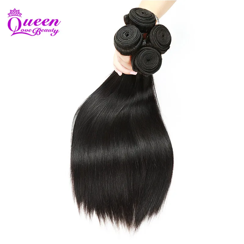 Queen Love Beauty Hair Brazilian Virgin Straight 4 Bundles Unprocessed Human Weaves |