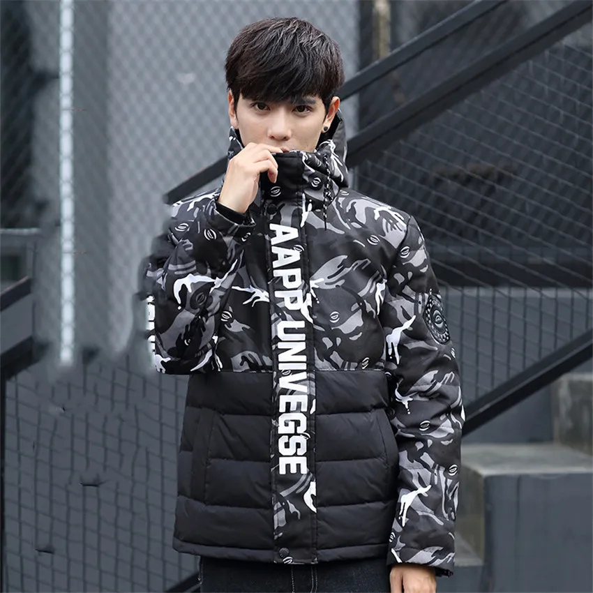 2018 new winter jacket Men's fashion camouflage pattern Jacket casual hooded male white duck down coats 75wy | Мужская одежда