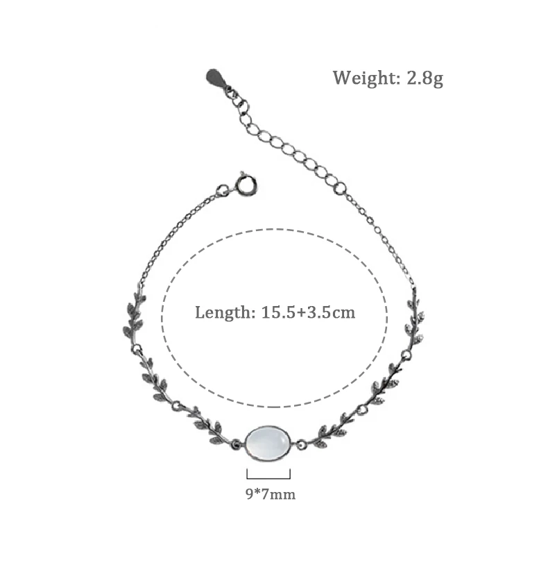 

Ruifan Trendy Leaf/Leaves Silver/Black 925 Sterling Silver Female Bracelet White Agate Wrist Bracelets for Women Jewelry YBR140