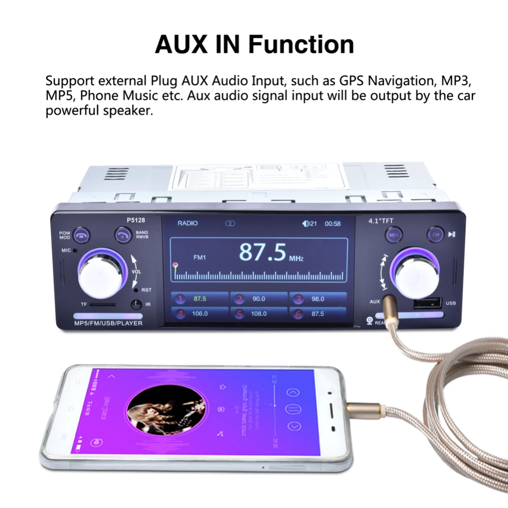 1 DIN автомобильный стерео 4," HD Автомобильный аудио Bluetooth аудио видео MP3 MP5 плеер FM радио с объективом заднего вида