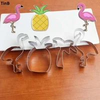 4pcset stainless steel cookie cutter flamingo pineapple coconut tree cookie stamp bakeware biscuit mold cake cutter baking tool