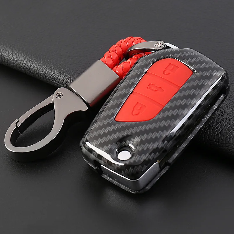 

2019 ABS Carbon Fiber&Silicone Car Key Case Cover For Toyota COROLLA VIOS YARiS Camry Folding Three Bottons 360Degree Protection