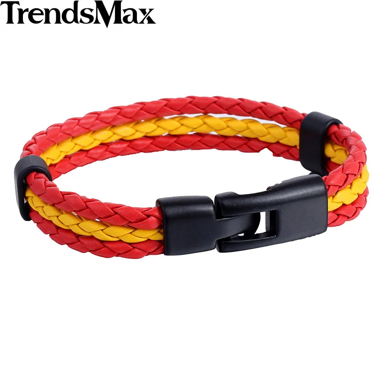 Trendsmax Wo мужские s мужские кожаные браслеты 3 нити Национальный флаг Веревка Серфер браслет для мужчин Ювелирные изделия Подарки 12 мм KLBM102 - Окраска металла: LB664