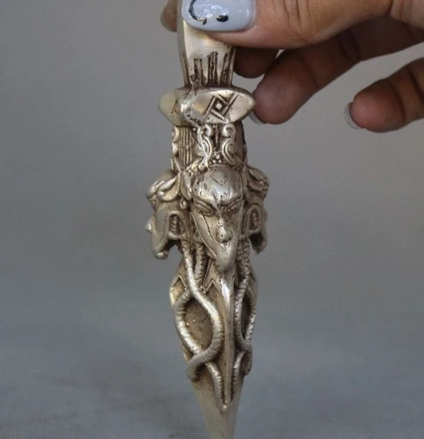 9 &quotСтарая тибетская Тантра буддизм серебряная голова Будды ваджра Дордже фюрба