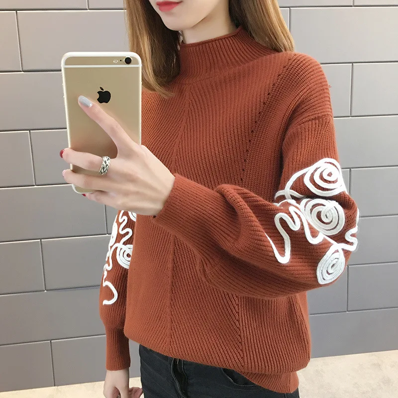 Женский вязаный свитер с высоким воротником теплый однотонный пуловер длинным