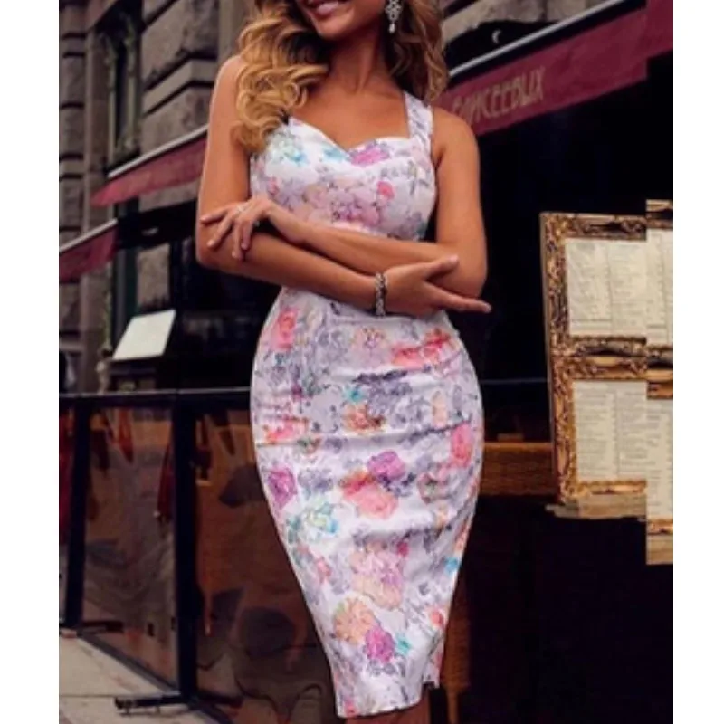 Floral White Цветочный Полосатое облегающее обтягивающее платье Для женщин Элегантный тонкий модный квадратный вырез вечерние платья - Цвет: Floral White