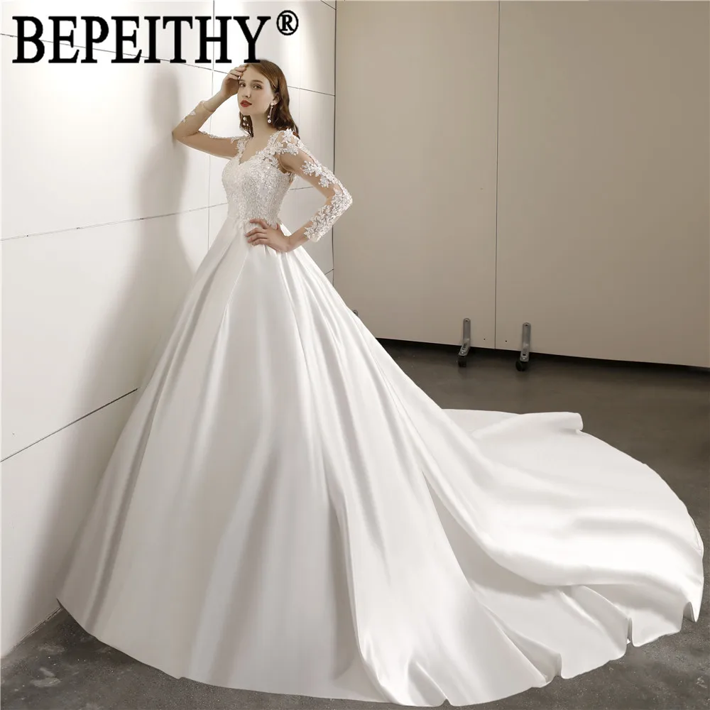 Женское атласное платье BEPEITHY простое недорогое свадебное с аппликацией из