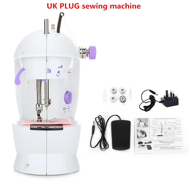 UK plug Мини-электрическая ручная швейная машина с двойной регулировкой скорости, светильник с AC100-240V для ног, швейная машина с двойными нитями - Цвет: UK plug