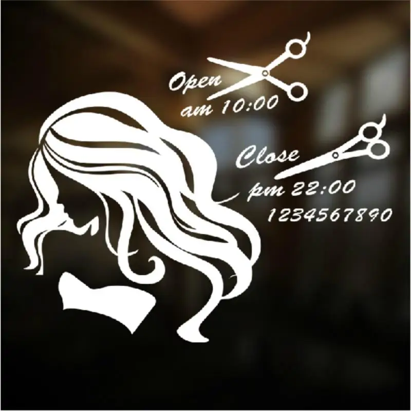 

The hairdresser shop decoration stickers Operating time wall stickers can change glass door window decoration