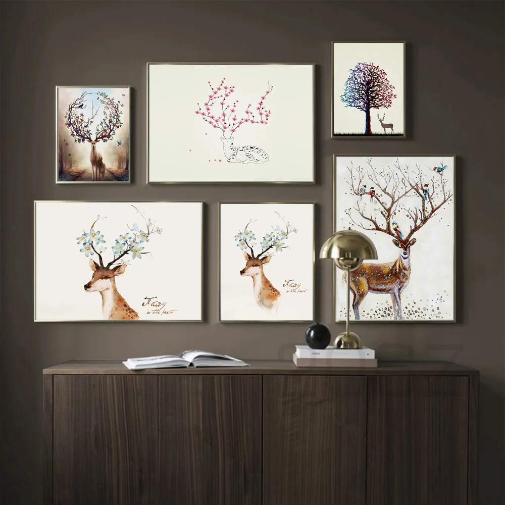 

Abstract Watercolor Deer Elk Rabbit Tree Quotes Nordic Posters And Prints Wall Art Canvas Painting Wall Pictures Kids Room Decor