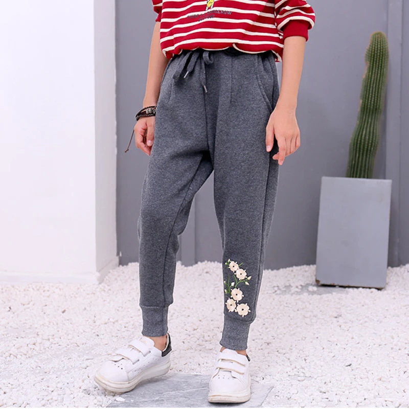 

2019 New Spring Children's Clothing Embroidery Print Girls Sports Trousers Cotton Loose Casual Elastic Waist Pencil Pants XL285