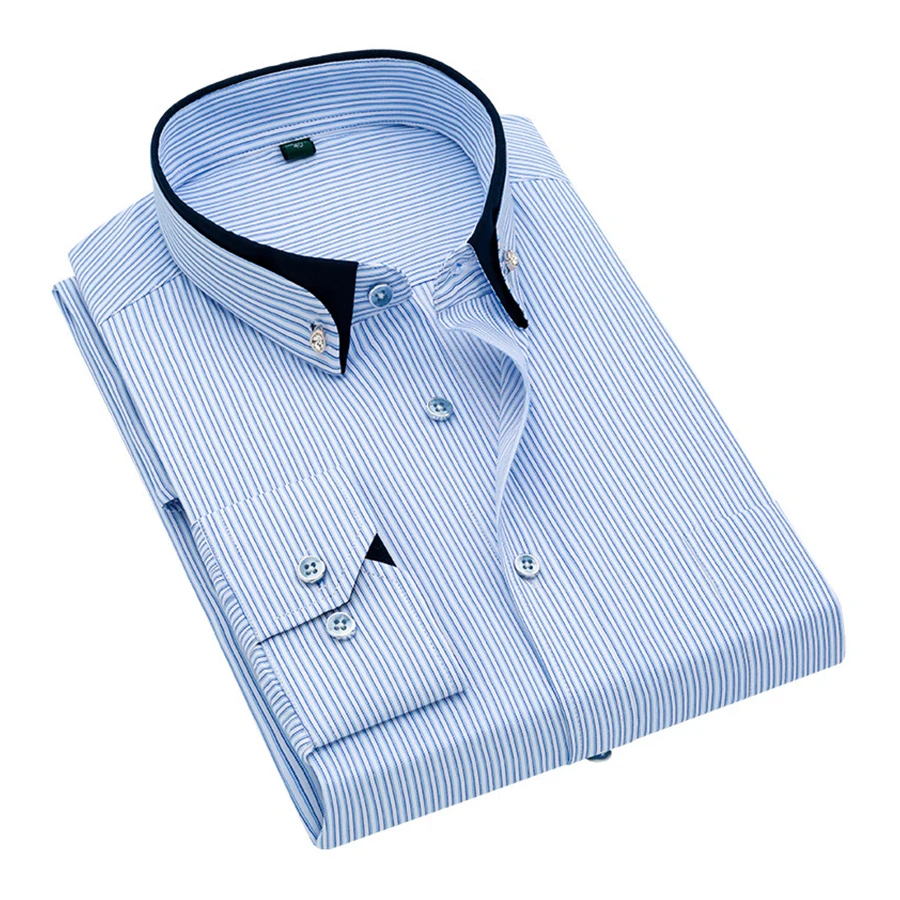 Рубашка мужская приталенная в полоску модная деловая сорочка с маленьким