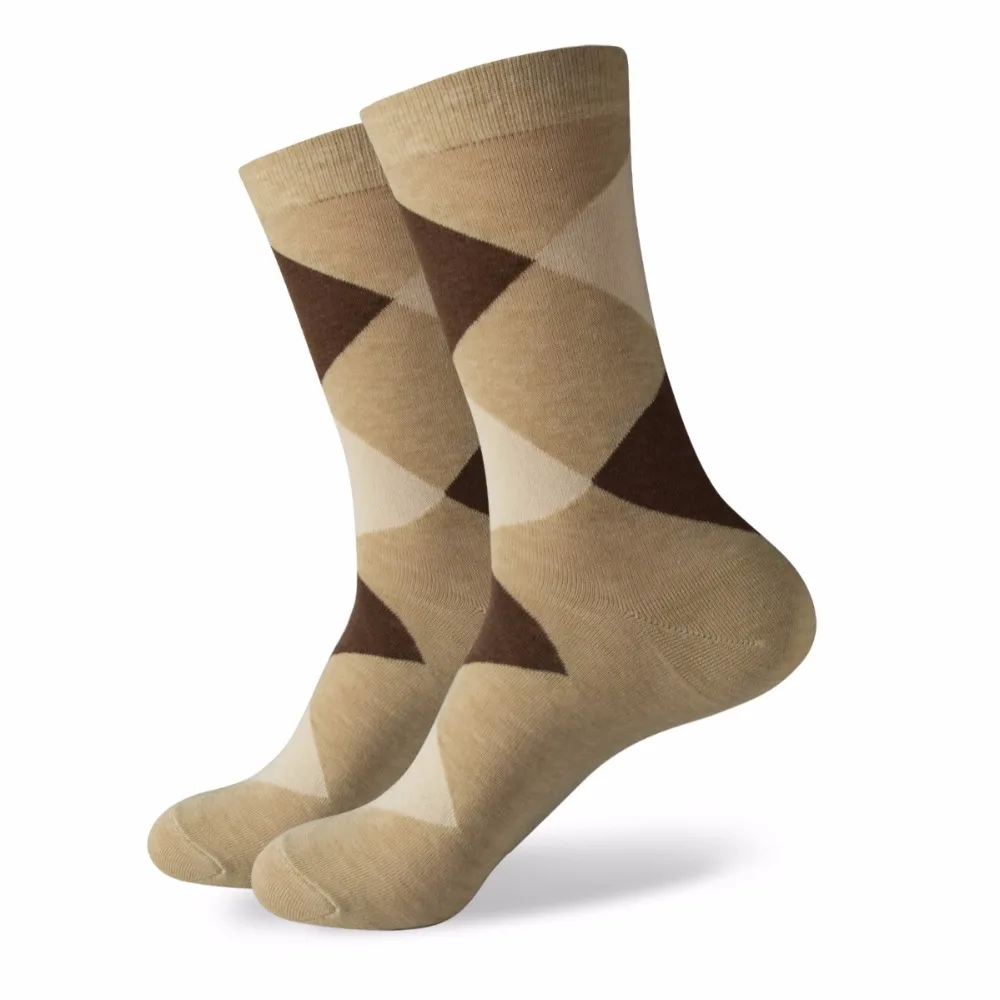 Матч Для мужчин Красочные Argyle хлопок экипажа Носки бренд Бизнес (5 пар/лот)|crew