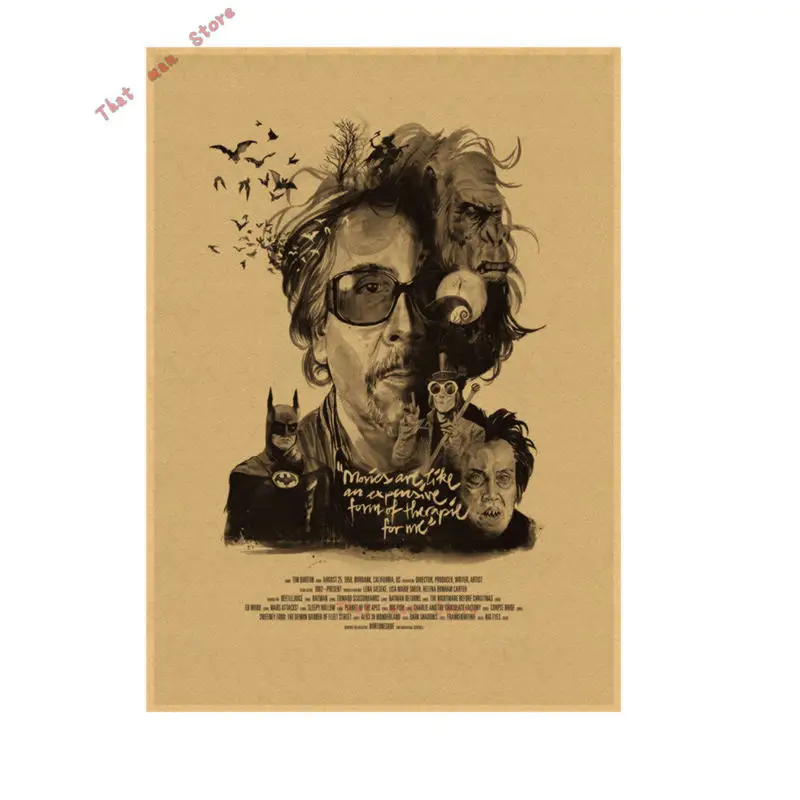 Tim Burton movie posts Винтаж Ретро Матовая крафт-бумага античный плакат Настенная Наклейка домашний декор 42*30 см - Цвет: Светло-желтый