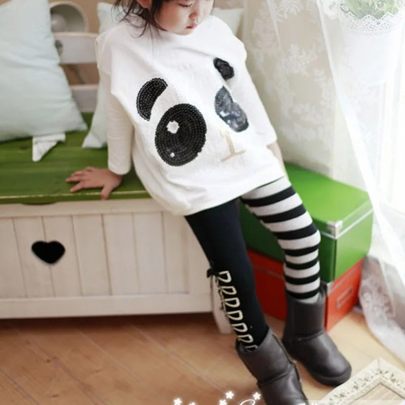 Брюки для девочек черные и белые детские леггинсы в полоску Классические малышей