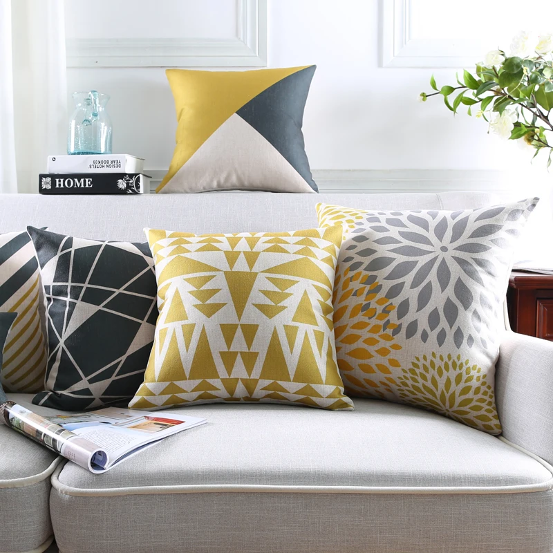 

Скандинавский простой современный чехол для подушки желтая черная подушка с геометрическим рисунком чехол для дивана стула поясная наволочка