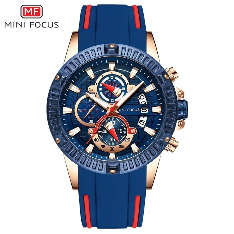 Blue red MINIFOCUS модные спортивные часы для мужчин водонепроницаемые силиконовые наручные часы для мужчин люксовый бренд мужские часы кварцевые часы мужские часы - Цвет: Blue red