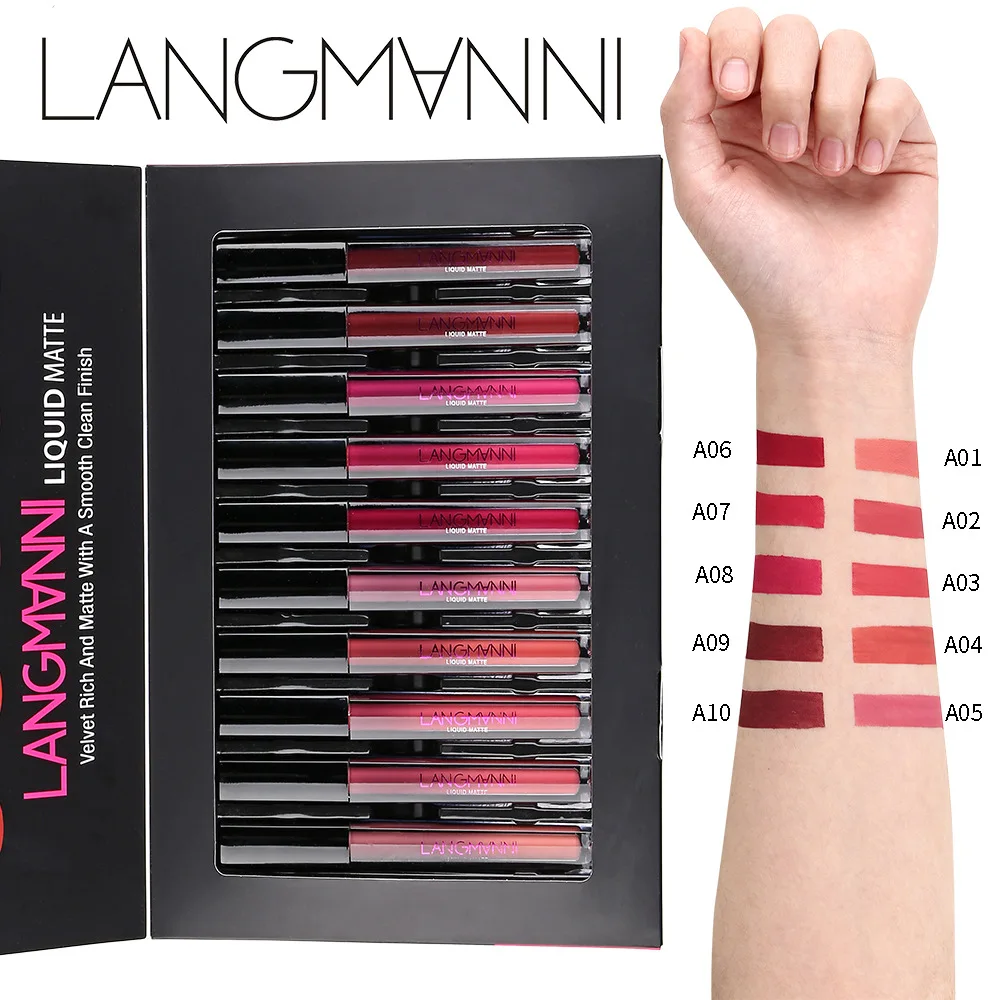 Langmanni 10pcs/Set Liquid Lipstick Lip Gloss Professional Makeup Matte Kit Long Lasting Cosmetics Maquiagem | Красота и здоровье