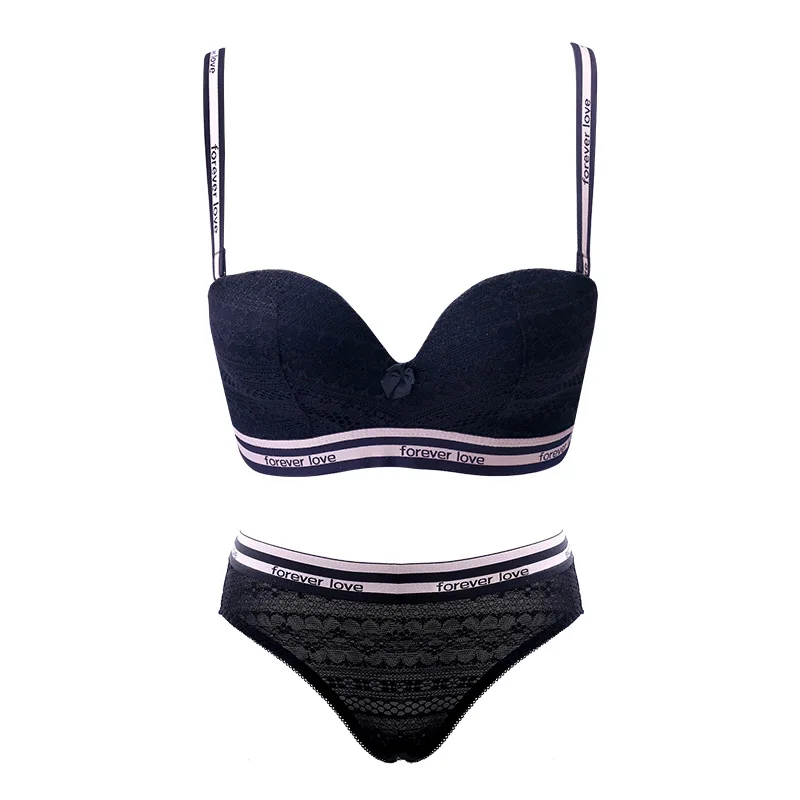 black bra set Meizimei бюстгальтер набор бюстгальтеров для женщин тонкое Сексуальное белье bh маленькая подкладки для бюстгальтера короткое нижнее белье кружевные трусики бюстгальтер девушка отжимать Bralette - Цвет: black bra set