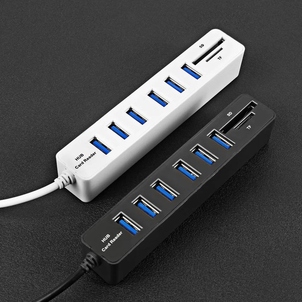 CHYI USB 2,0 концентратор 7 портов 2,0 USB с SD/TF слот для карт высокой скорости Портативный USB разветвитель адаптер для ПК Copmuter аксессуары