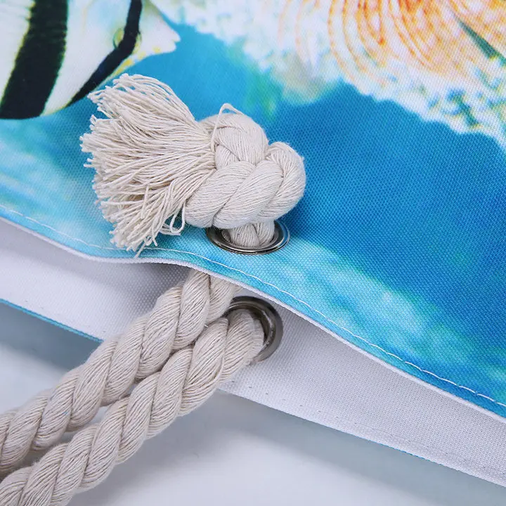 

Rdywbu 3D ANIMAL PRINTED TOTE BAG- Submarine World Small Fresh Tropical Fish Beach Bag Canvas Bag Big Rope Beach Handbag H185