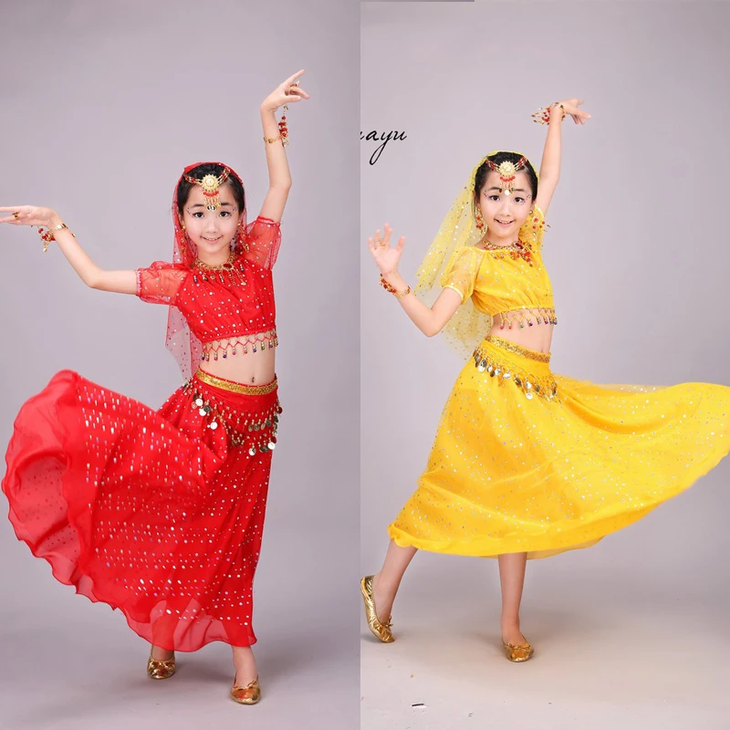 Детский костюм для танца живота с блестками девочек 3 предмета индийское