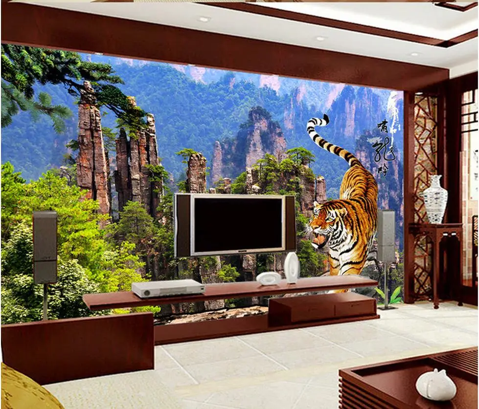 3d настенные фрески домашний декор Тигр Красивая Гора ТВ фон настенная фотография